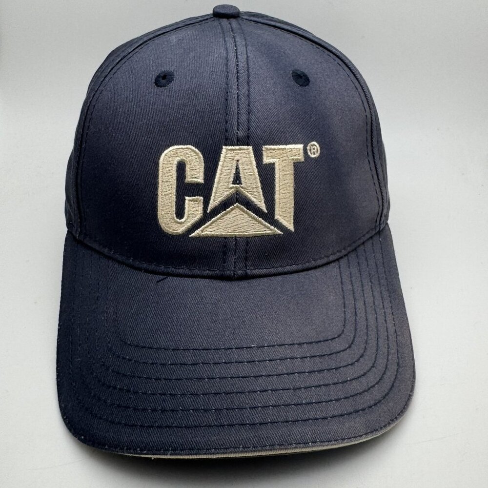 CAT Caterpillar Baseball Cap Hat Classic Parts Logo Navy Blue Adjustable OSFA